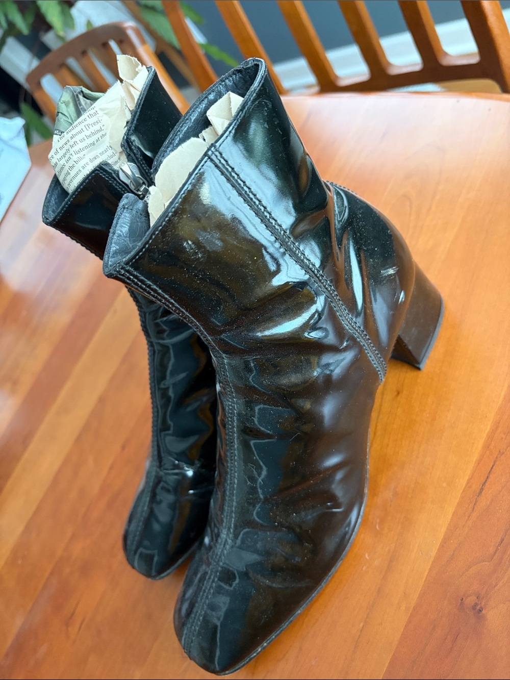 Patent Black Block-Heel Ankle Boots for Women
